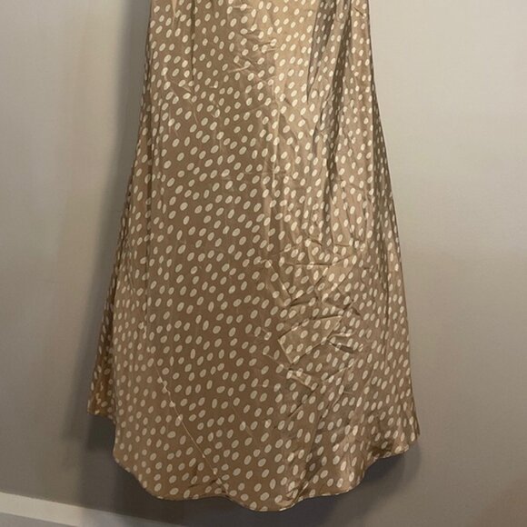 Calvin Klein Silk Cowl Neck Cafe Au Lait Polka Dot Slip Dress - Picture 3 of 6